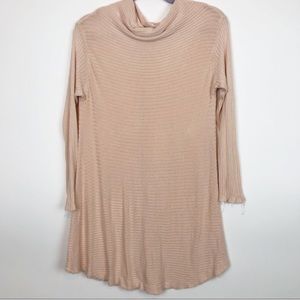Free People Pink Ribbed Raw Hem Tunic Sweater